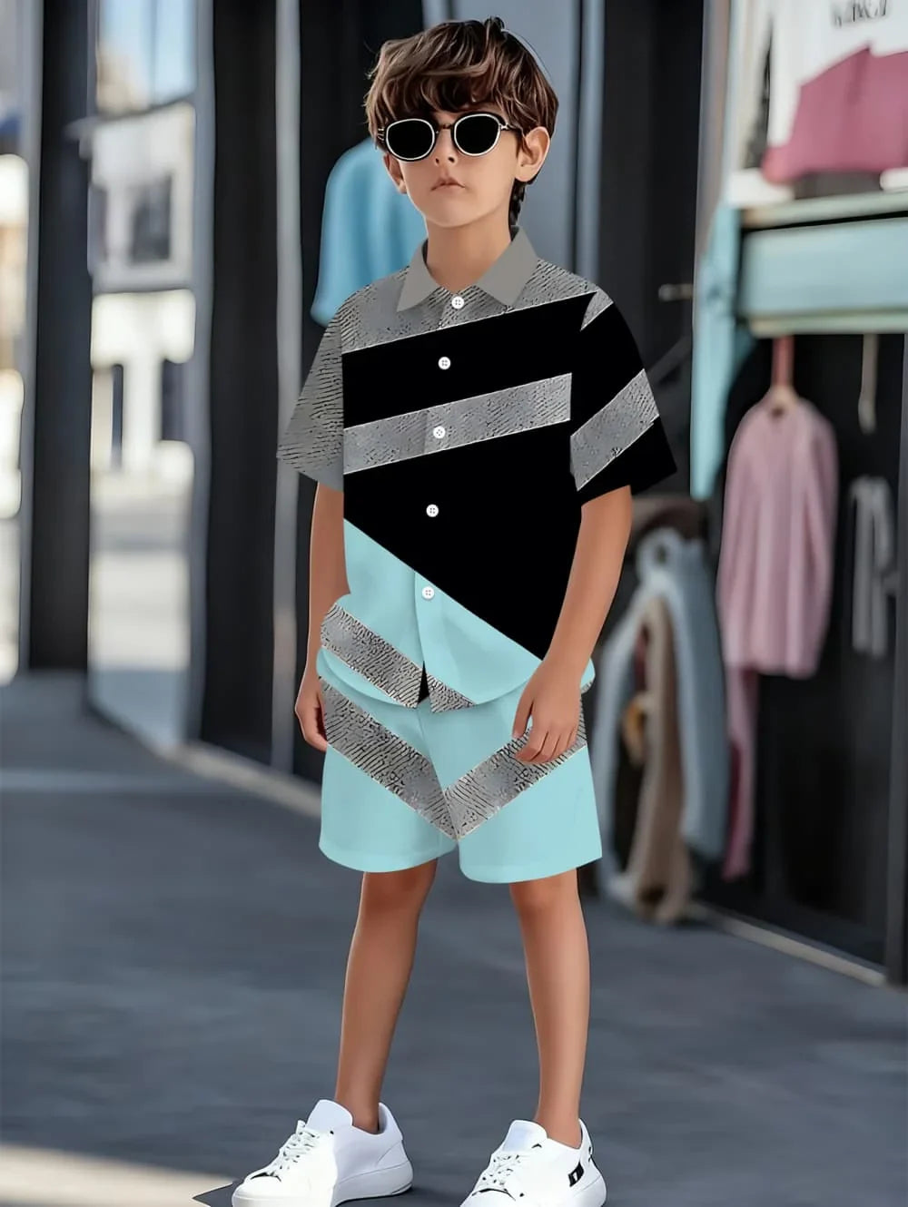 Boys Clothes Casual Colorblock Short Sleeve Shirt + Shorts Kids' Sets and Outfits Outdoor Quick Drying Shirt Casual Children Top
