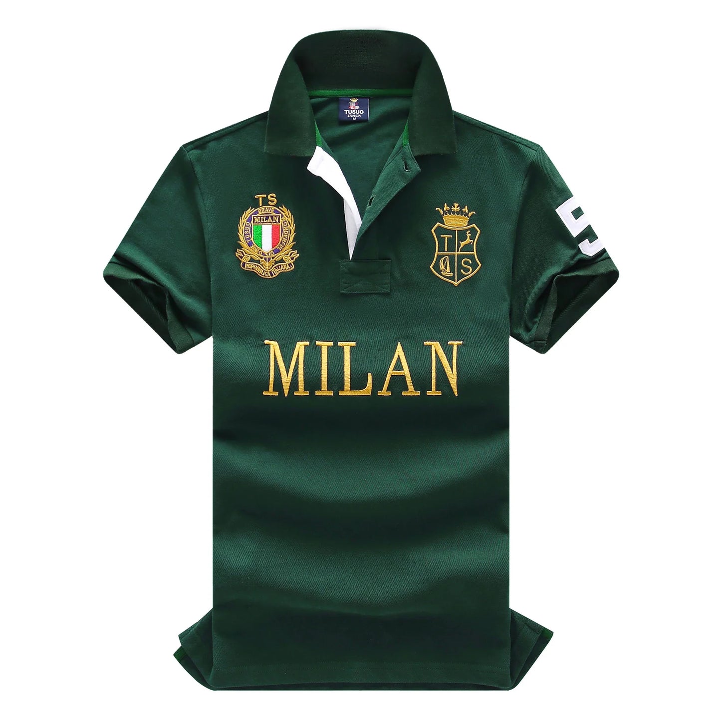 Men's High-Quality Cotton Polo Shirt ITALY GREEN cotton Embroidered "MILAN" Symbol leisure sport New Year's Gift for Men