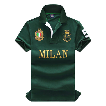 Men's High-Quality Cotton Polo Shirt ITALY GREEN cotton Embroidered "MILAN" Symbol leisure sport New Year's Gift for Men