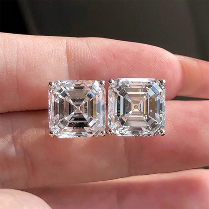 1/2/3CT Asscher Cut Moissanite Stud Earrings with Certificate Square Solitaire Lab Diamond Earring for Women 925 Silver Jewelry