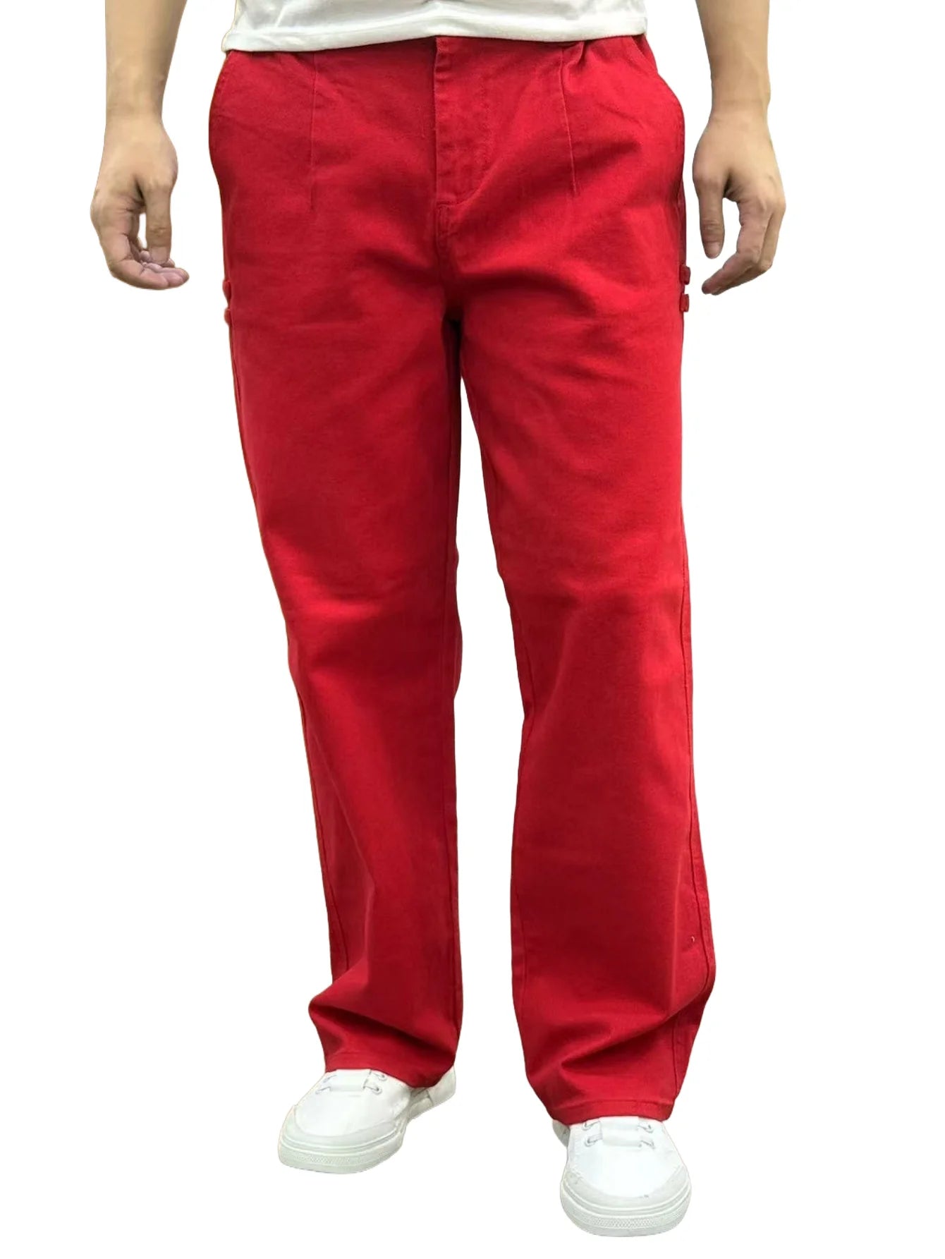 Men's Stretch Waist Pants Basic and Versatile Design Business Classic Style Red Loose Straight Pants