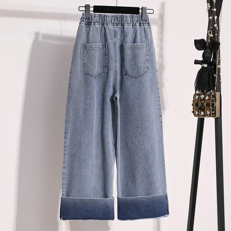 Autumn Large Size Loose Wide Leg Blue Denim Pants