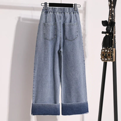 Autumn Large Size Loose Wide Leg Blue Denim Pants