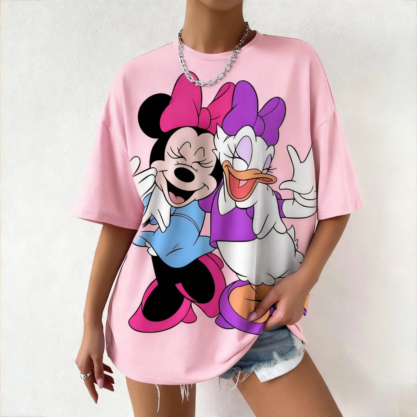 T-shirt Women Casual Short Sleeve Tops Mickey Mouse Minnie Daisy Duck Print New Summer Graphic Tee Y2k Clothes