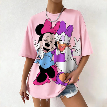 T-shirt Women Casual Short Sleeve Tops Mickey Mouse Minnie Daisy Duck Print New Summer Graphic Tee Y2k Clothes