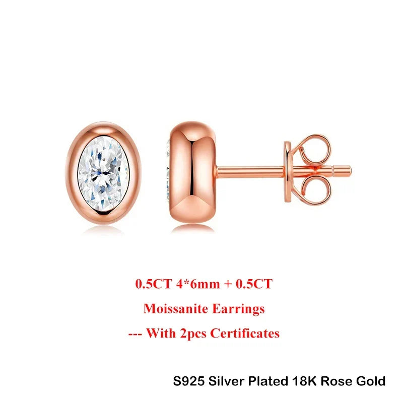 Oval Round Bezel 0.5CT Moissanite Stud Earrings for Women 925 Silver Plated 18k Pass Diamond Test Bubble Ear Jewelry Gift