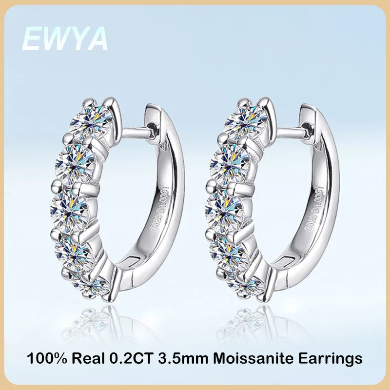 100% Real 3.5mm 0.2ct Moissanite Hoop Earrings for Women S925 Sterling Silver Earring Luxury Designer Wedding Fine Jewelry