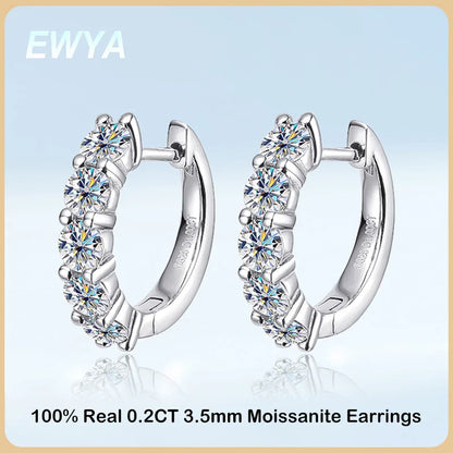 100% Real 3.5mm 0.2ct Moissanite Hoop Earrings for Women S925 Sterling Silver Earring Luxury Designer Wedding Fine Jewelry