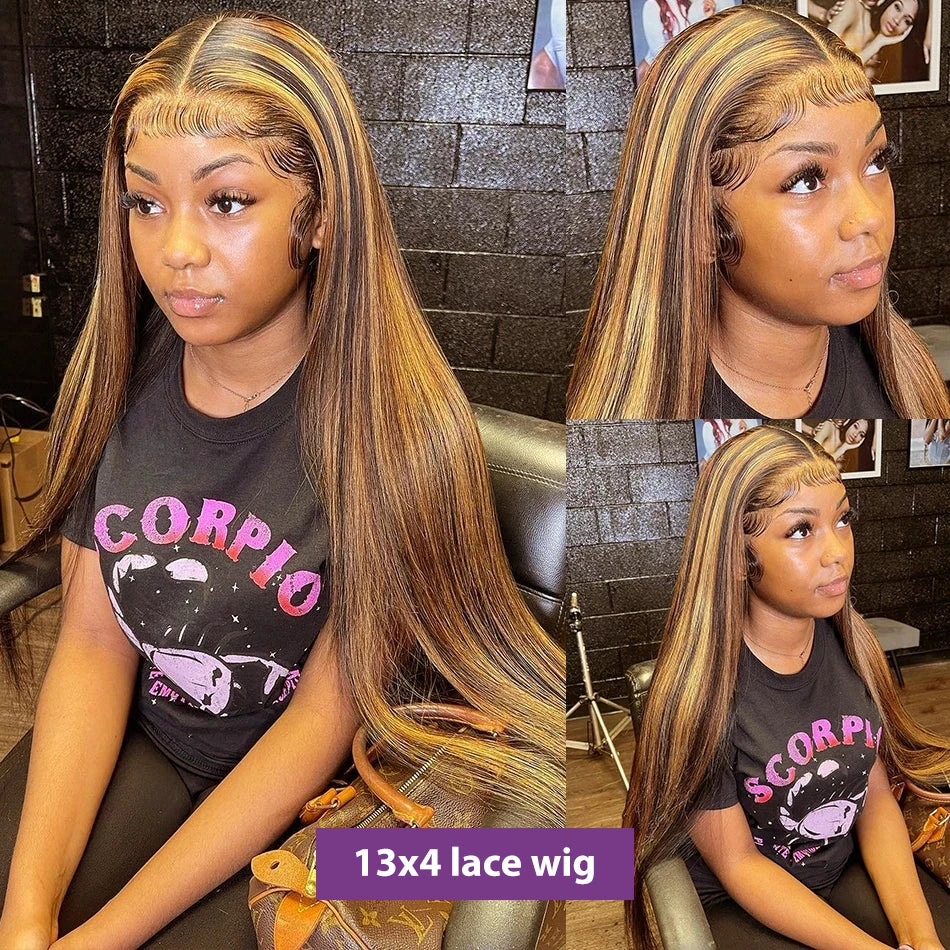 13x4 13x6 HD Highlight Lace Frontal Wigs For Women Honey Blonde Brazilian Glueless Ombre Straight Lace Front Wig Remy Human Hair