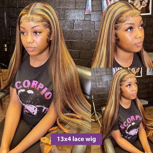 13x4 13x6 HD Highlight Lace Frontal Wigs For Women Honey Blonde Brazilian Glueless Ombre Straight Lace Front Wig Remy Human Hair