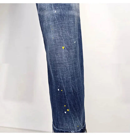 Street Fashion Men Jeans Retro Blue High Quality Elastic Skinny Fit Ripped Jeans Men Patched Designer Hip Hop Brand Pants Hombre