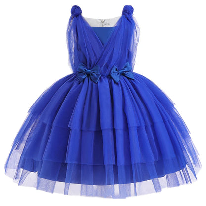 Summer Bow Bridemaid Party Girls Dresses Elegant Tulle Birthday Wedding Princess Dress for Girl New Years Prom Christmas Costume