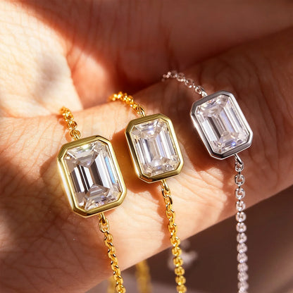 Bezel Setting 1/2CT Pear Marquise Emerald Cut Moissanite Solitaire Link Bracelet Women 925 Silver Diamond Party Wrist Chain
