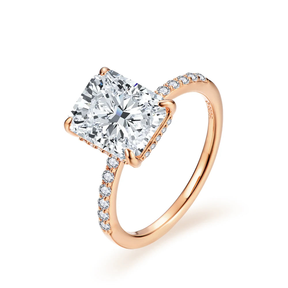 Radiant Cut 4CT Moissanite Ring for Women D Color S925 Sliver 18K Gold Plated Sparkling Engagement Wedding Fine Jewelry