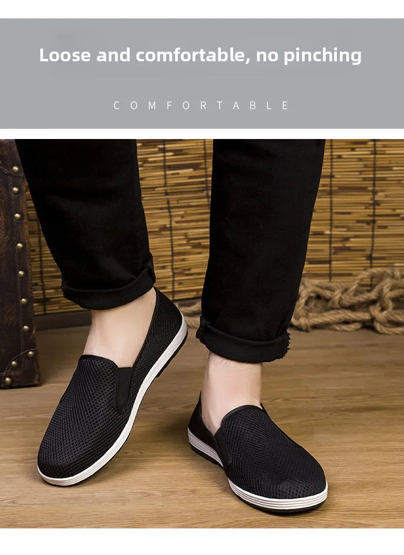 Men's Summer Soft Bottom Driving Shoes Breathable Mesh Slip-On Shoes Wear-Resistant Casual Old Beijing Style Rubber Sole