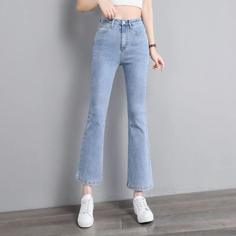 High Waist Weila Jeans Women Solid Color Denim Pants