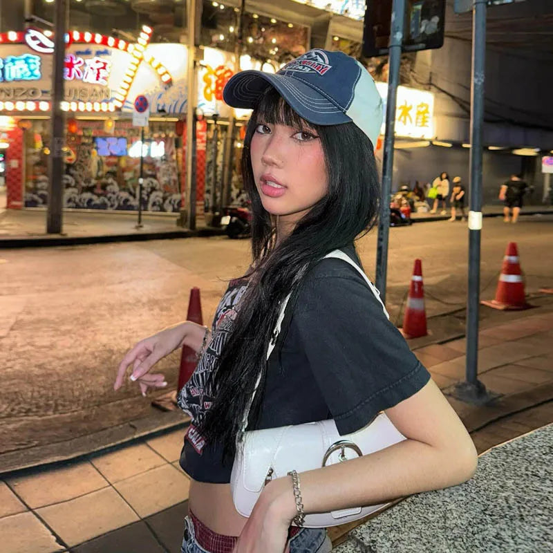 Tee Y2k Letter Print Off Shoulder Punk T-shirts Women Harajuku Summer Streetwear Grunge T Shirt Aesthetic Sexy Crop Tops