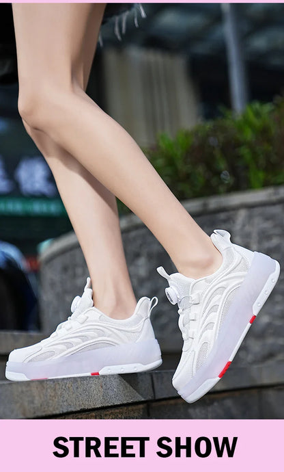 New Kids Wheels Roller Skate Shoes Boys Girls Swivel Buckle LED Light Luminous rechargeable Outdoor Children's Casual Sneakers