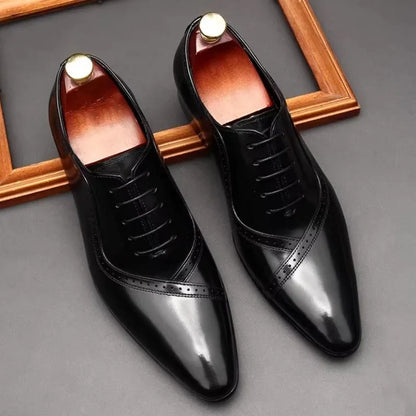 High Quality Cowhide Leather Dress Shoes For Men British style Pointed Toe Lace-up Genuine Leather Oxford Formal Shoes