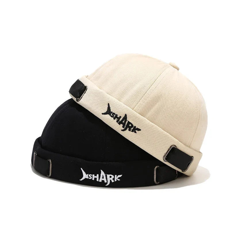 Embroidery Docker Cap Without Visor Shark Letter Brimless Caps Beanies Dome Adjustable Skullcap Solid Color Fashion Hat