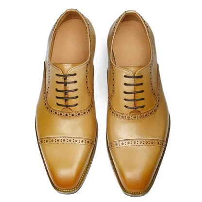 High Quality Genuine Leather Formal Shoes For Men New Style Carved Pattern Lace-up Three-joint Oxford Wedding Dress Shoes