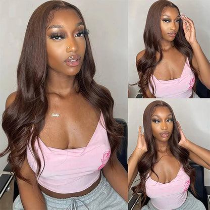 Chocolate Brown 13x4 Body Wave Lace Front Wig Pre-Plucked Brazilian HD 13x6 Lace Frontal Wigs for Women 32 Inch Human Hair