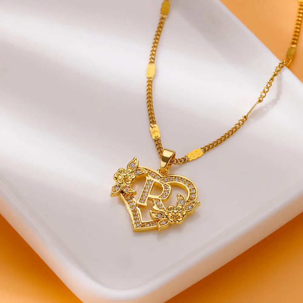 Heart Initial Letter Necklaces For Women Gold Color Stainless Steel Chain A-Z Alphabet Pendant Necklace Birthday Jewelry Gift