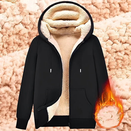 Casaco Moletom Moderno Bolsos Frontais Quente Zíper Jaqueta de Lã de Cordeiro Masculino e Feminino Inverno Cor Pura Cardigã com Forro de Pelúcia e Capuz