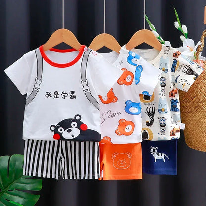 Cartoon Printed Clothing Pure Cotton Home Clothes 2 Piece Suits Toddler Fashion Cute Casual Tracksuits Contrast T-shirt+Shorts