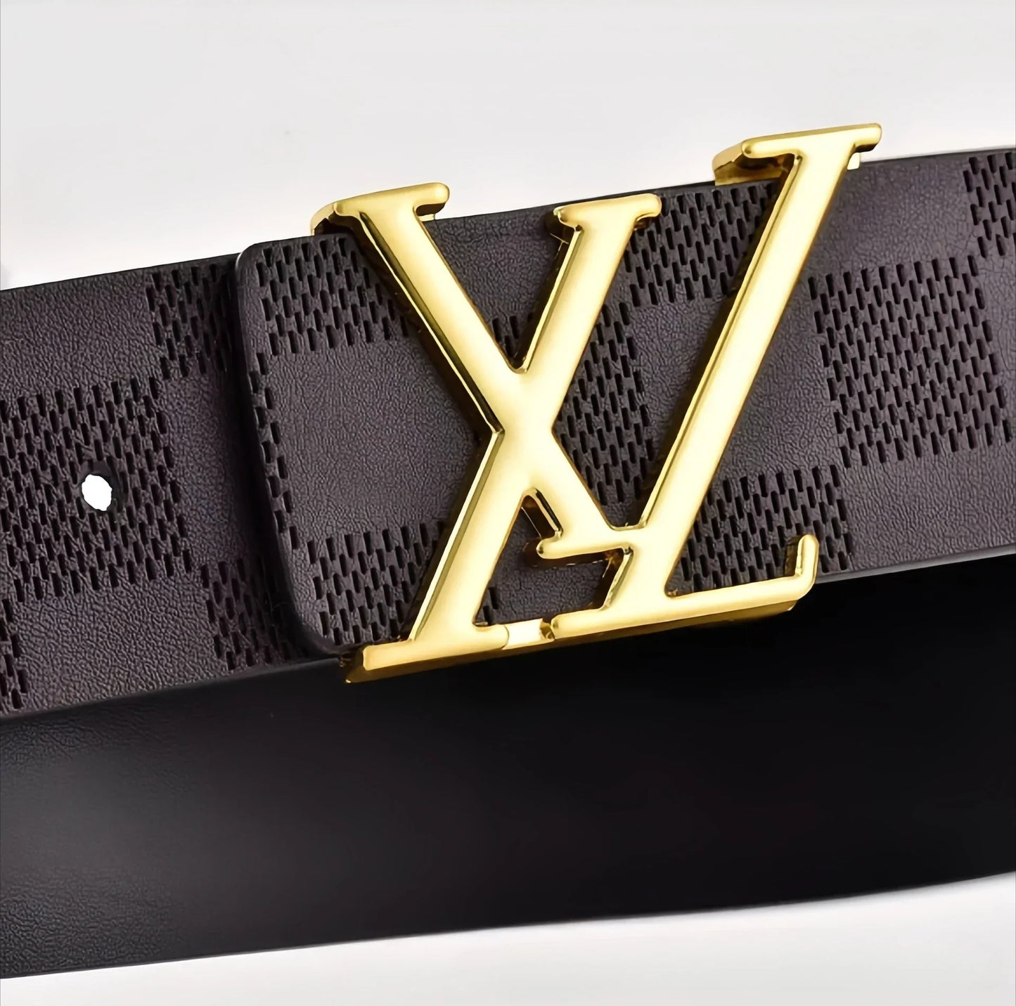 Light Luxury Mens Leather Belt Smooth Buckle Genuine Cowhide Perforated Pattern Fashion Trendy High End Versatile