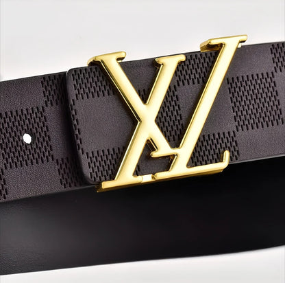 Light Luxury Mens Leather Belt Smooth Buckle Genuine Cowhide Perforated Pattern Fashion Trendy High End Versatile
