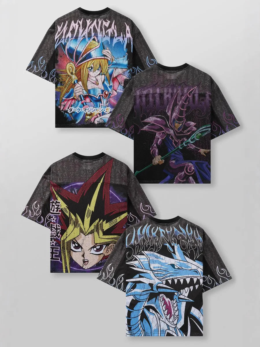 Young American oversized T-shirt summer new casual sports fitness quick drying breathable printed large mesh short sleeved shirt