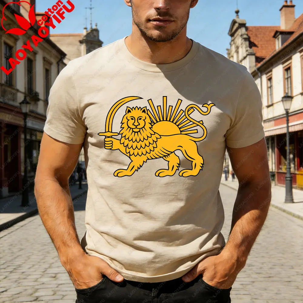 Lion and Sun Iran Persian Flag Iran Tshirt Khorshid Graphic T-Shirt Daily Life Casual Men Women Unisex Cotton Streetwear