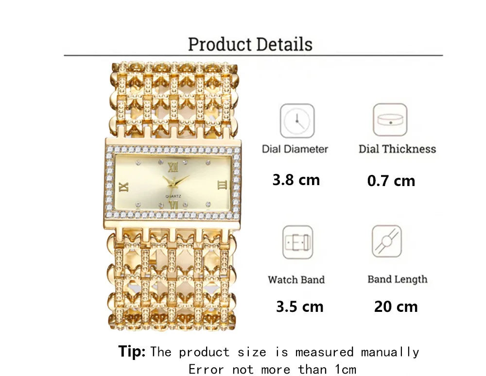W29 New Watch For Women Fashion Light luxury Square Diamond Quartz Watches Clock Lady's Gold Stainless Steel Bracelet