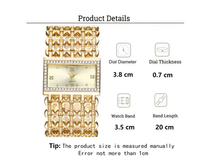 W29 New Watch For Women Fashion Light luxury Square Diamond Quartz Watches Clock Lady's Gold Stainless Steel Bracelet