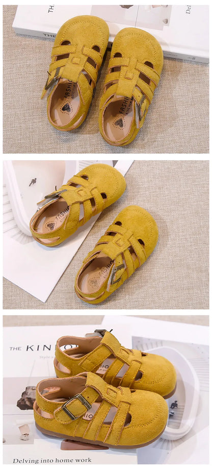 Kids Suede Sandals for Girls Anti-slippery Sole Toddler Roman Shoes with Pastel Colors Princess Beach Garden Shoes Barefoot Ins