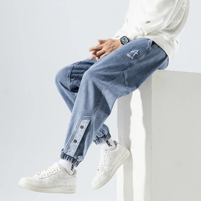 Spring Summer Men's Jogger Jeans Slight Stretch Denim Cargo Pants Black Blue Streetwear Baggy Jeans Trousers