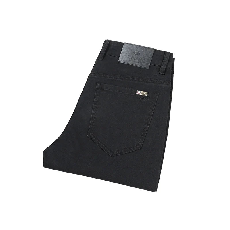 Summer Lyocell Ultra-thin Jeans Men Straight Stretch Breathable Denim Pants Fashion Business Casual Male Trousers Black Gray