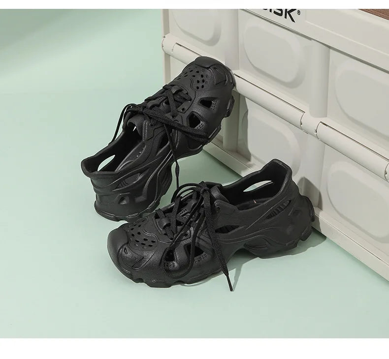 Kids Summer Breathable Comfort Shoes Lightweight Adjustable Strap Slip on Shoes Lace Up Non-slip Thick Bottom Pure Color Sandals