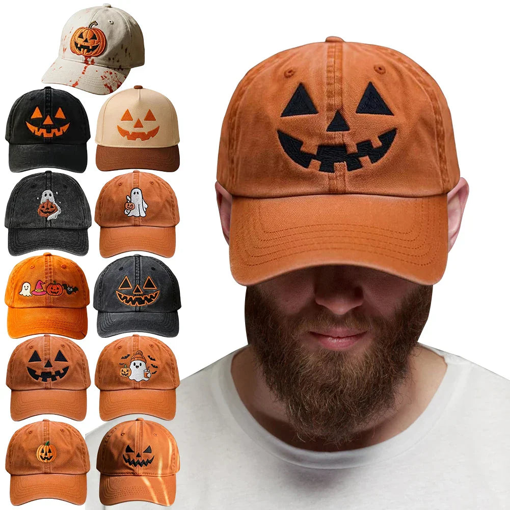 Halloween Unisex Baseball Hat for Women Men Pumpkin Embroidery Baseball Cap for Outdoor Activities Like Hiking Fishing