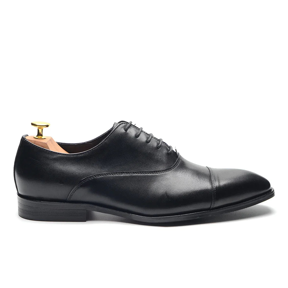 Classic Cowhide Genuine Leather Mens Dress Shoes Black Brown Cap Toe Lace-Up Oxford Company Business Office Formal Shoes for Men