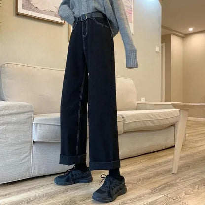 Woman Vintage Casual High Waist Black Jeans