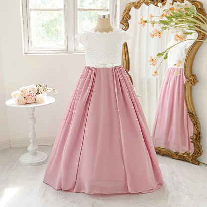 Summer Lace Flower Bridesmaid Party Girls Dress Elegant Wedding Birthday Princess Evening Dresses for Girls Graduation Prom Gown
