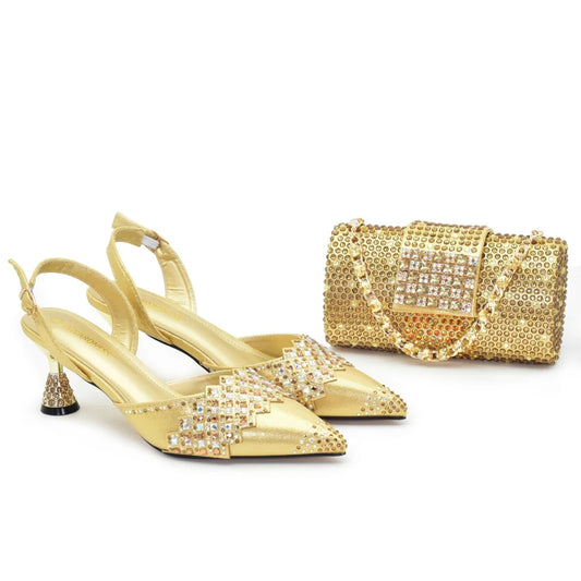 African Shoe and Bags Set for Wedding Luxury Italian Shoes and Bag Set for Women Pointed Toe Shoes Sexy Wedding Party Sandals