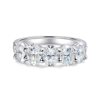 4*6mm Oval Cut Full Moissanite Ring for Women 5 Stone Lab Diamond Half Eternity Band Luxury Jewelry 925 Sterling Silver