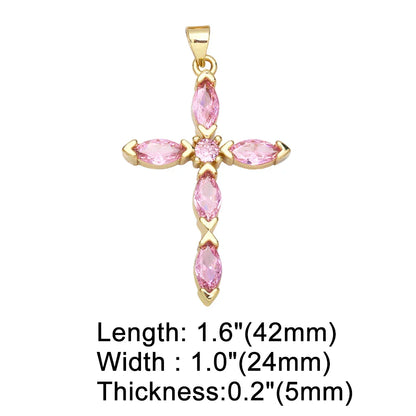 Big Rainbow Colorful Cross Pendants for Necklace Gold Plated  Copper Zircon Religious Jewelry Components pdta638