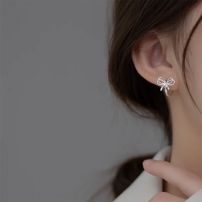925 Sterling Silver Hollow Romantic Bow Huggies Ear Hoops Earrings for Women Fashion Elegant Charm Party Jewelry Gifts