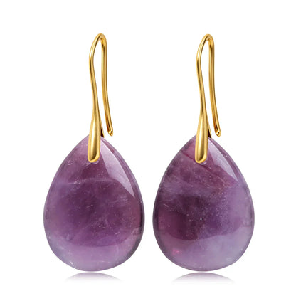 Natural Stone Pendant Women's Teardrop Earrings Elegant Gem Jewelry Creative Gift Black Obsidian Amethyst Rose Quartz Earrings