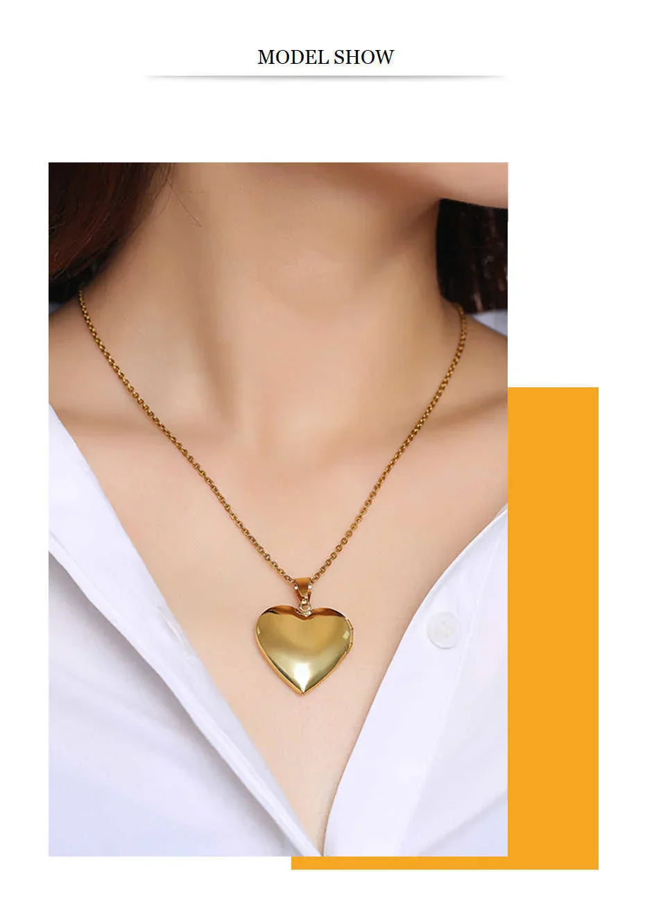 Light Heart Locket Pendants for Women Men Openable Photo Frame Glossy Stainless Steel Necklaces Family Love Collar