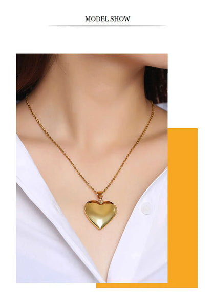 Light Heart Locket Pendants for Women Men Openable Photo Frame Glossy Stainless Steel Necklaces Family Love Collar